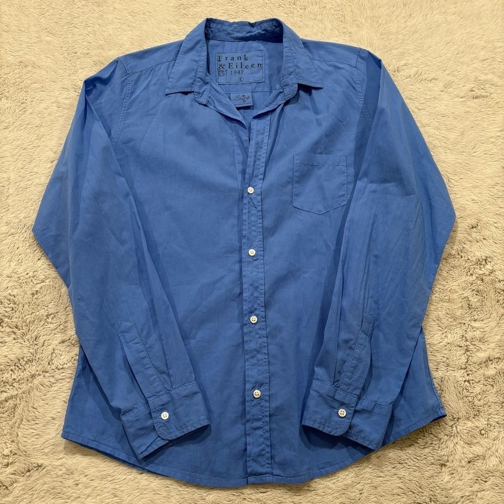 Frank and Eileen Barry Button Down Tailored Shirt Blue Lightweight Classic Sz L